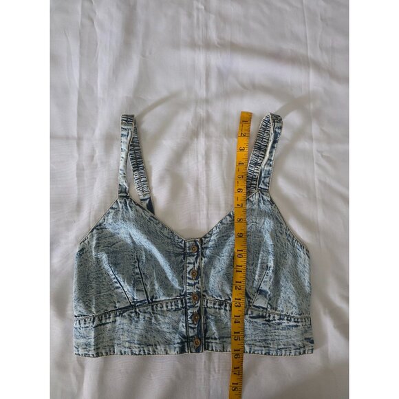 Live 4 Truth Stone Wash Shirred Back Button Front Denim Bralette Cropped Top L - Picture 12 of 12